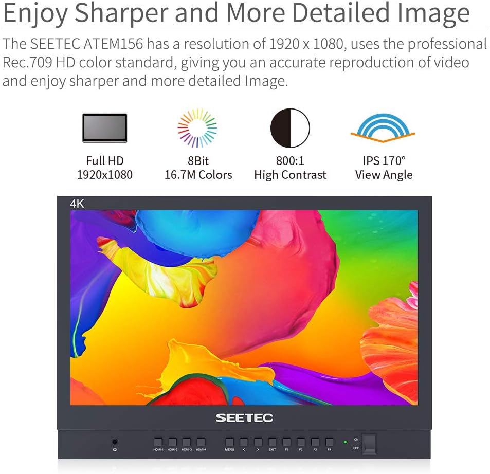 ATEM156 15.6 Inch Live Streaming Broadcast Director Monitor with 4 HDMI Input Output Quad Split Display for ATEM Mini Pro Video Switcher Mixer Studio Television Production