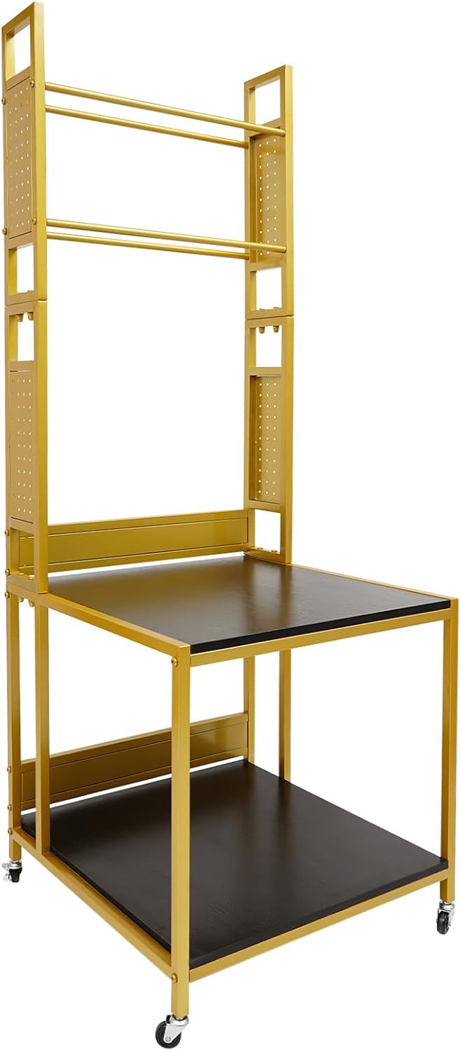 3D Printer Stand with Double Layer,3D Printer Filament Storage Rack-Heavy Duty Mobile Printer Table with Wheels for 3D Printing Station, Office, Workshop (Gold)