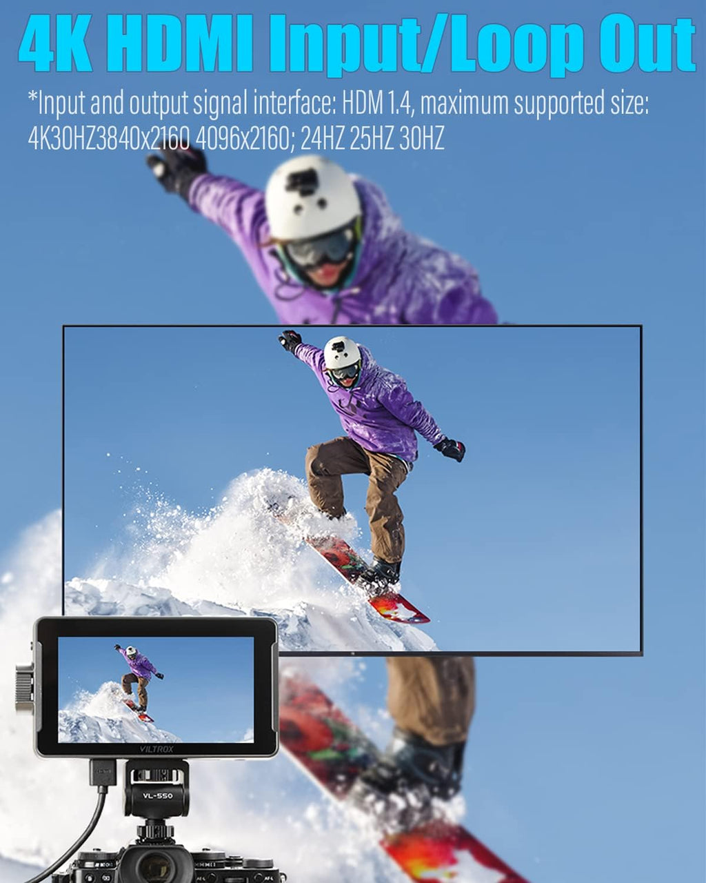VILTROX DC550 Pro 5.5' Camera Field Monitor Touch Screen, 4K HDMI DSLR Video External Monitor for Sony Canon Nikon, Sunshade Hood,Battery,Storage Bag 1200nit,3DLUT,Focus Peaking,Histogram,False Colors