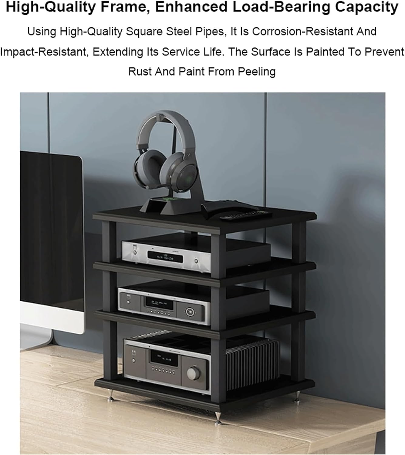 Audio Rack 2/3/4 Tier Stereo Rack Audio Equipment Rack Audio Stereo Shelf Wooden HiFi Rack Audio-Video Shelving HiFi Rack Shock Durable(Natural,3 Tier)