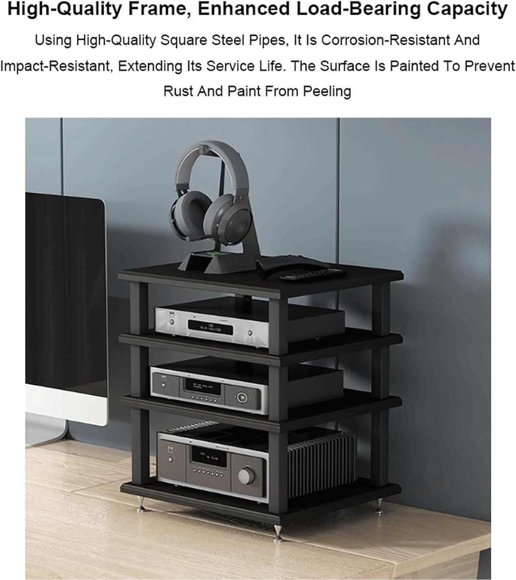 Audio Rack 2/3/4 Tier Stereo Rack Audio Equipment Rack Audio Stereo Shelf Wooden HiFi Rack Audio-Video Shelving HiFi Rack Shock Durable(Brown,4 Tier)