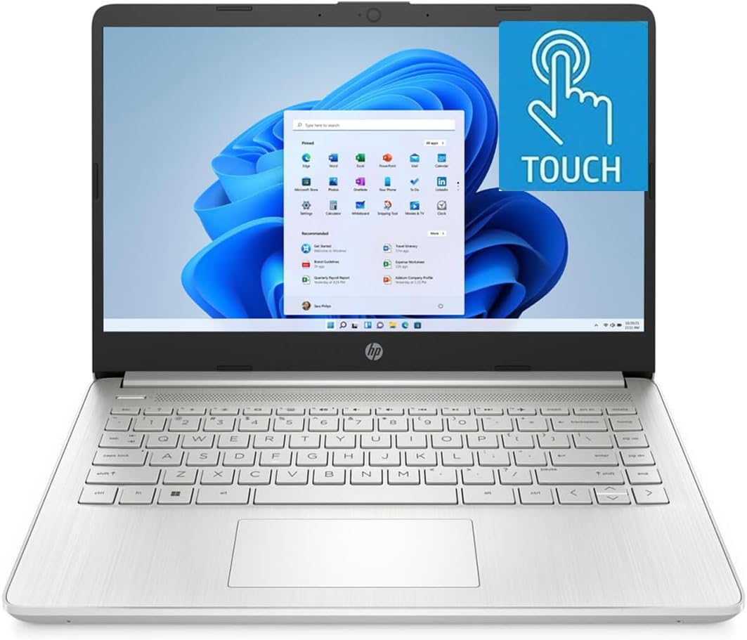 HP 14' HD Touchscreen Laptop, Windows 11, Intel Celeron Dual-Core Processor Up to 2.60GHz, 4GB RAM, 64GB SSD, Webcam, Dale Sliver (Renewed)