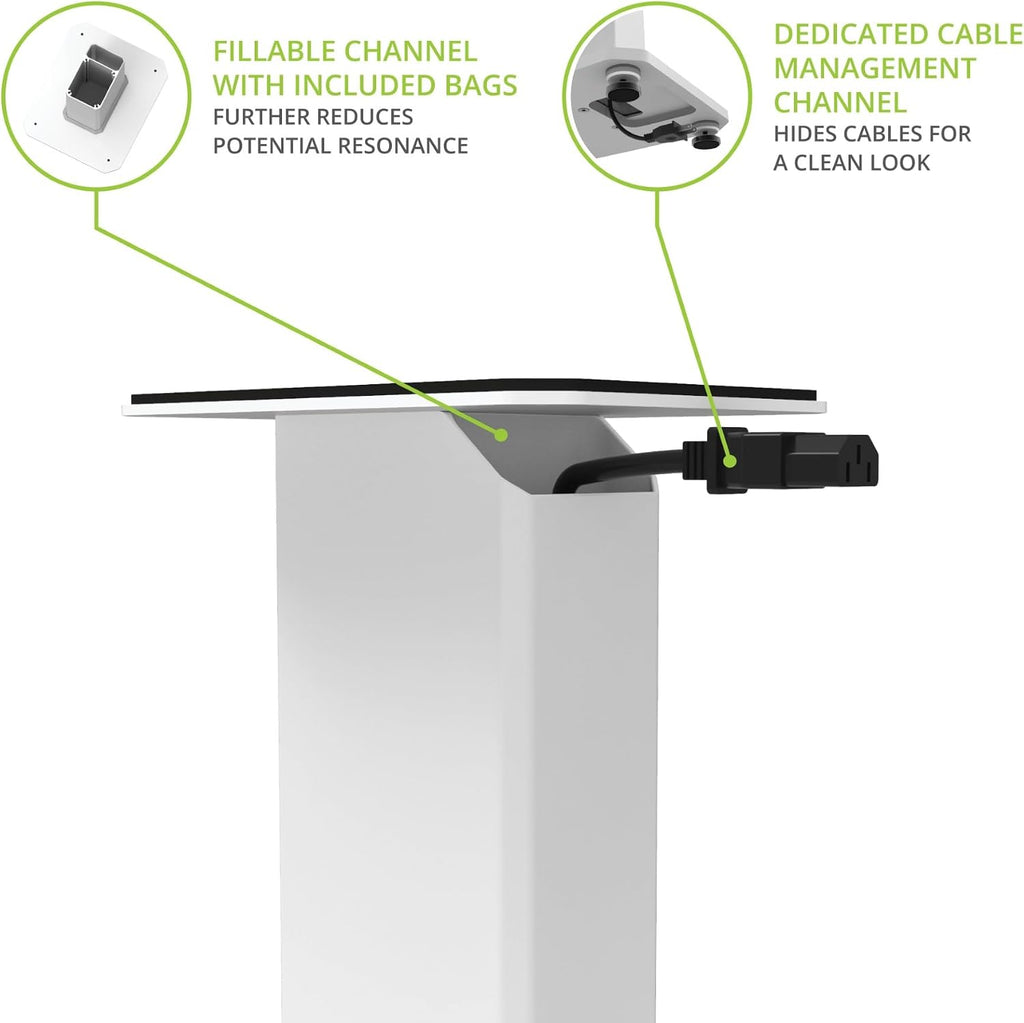 Kanto SX30 Universal Fillable Speaker Floor Stands for Bookshelf Speakers | 30' Tall | Adjustable Isolation Feet | Dedicated Cable Channel | Fill Bags & Level Incl. | Pair | White