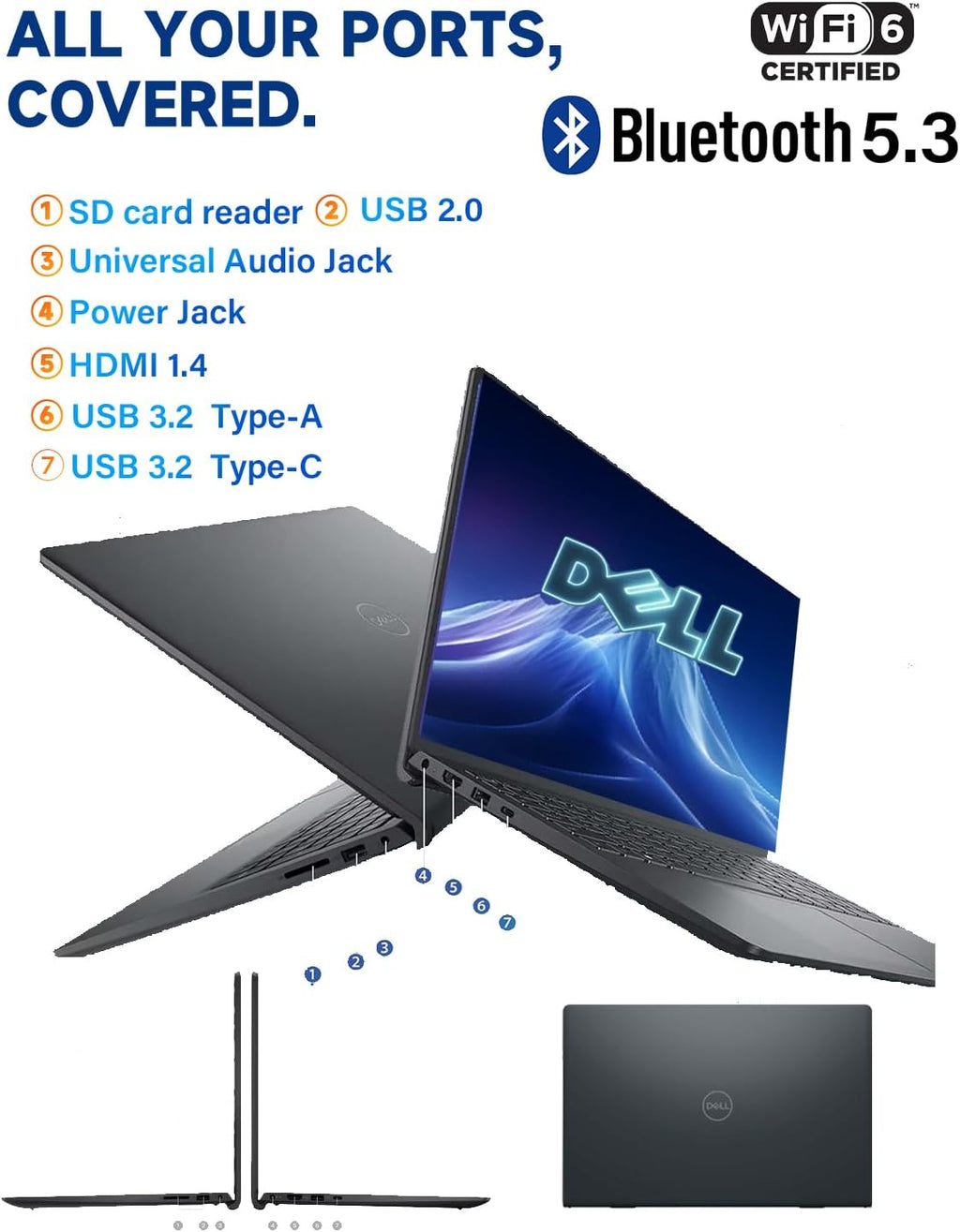 Dell Inspiron 15 3535 Touchscreen Laptop - 20GB DDR4 RAM, 1TB SSD, 15.6' FHD WVA Display, AMD Ryzen 7 7730U,Windows 11 Pro, Copilot, Wi-Fi, Numeric Keypad, Webcam, for Business & Students