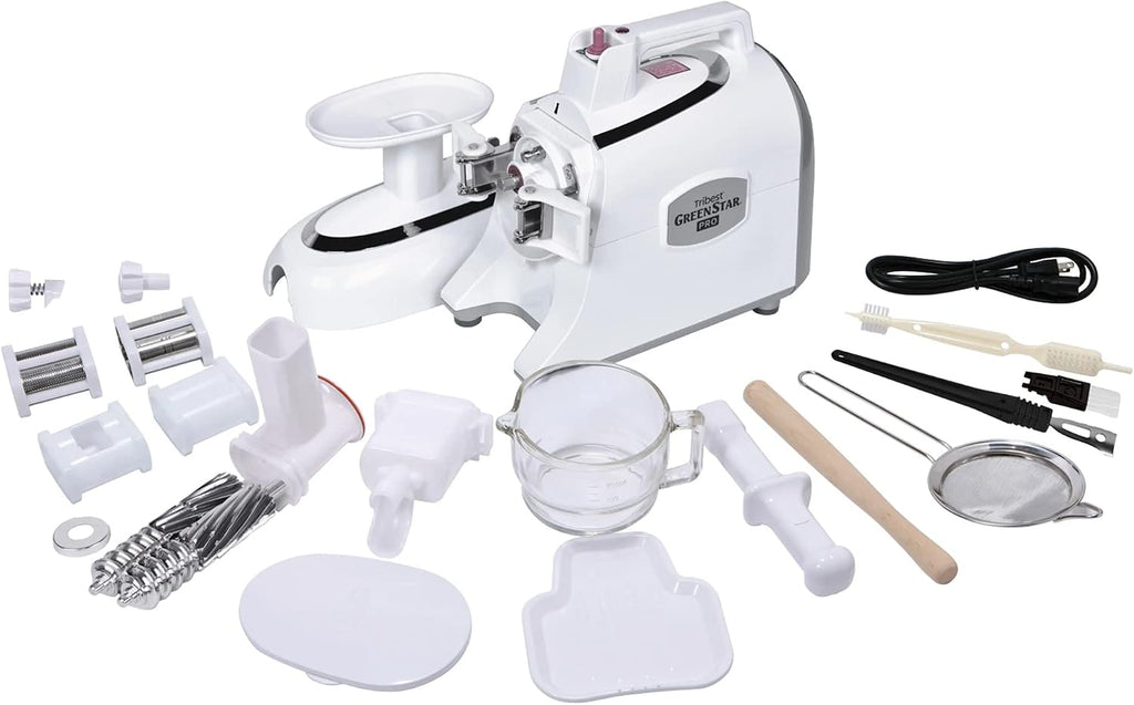 Tribest Greenstar GS-P501-B Pro Jumbo Slow Masticating Juicer, Twin Gear Cold Press Juicer & Juice Extractor, White
