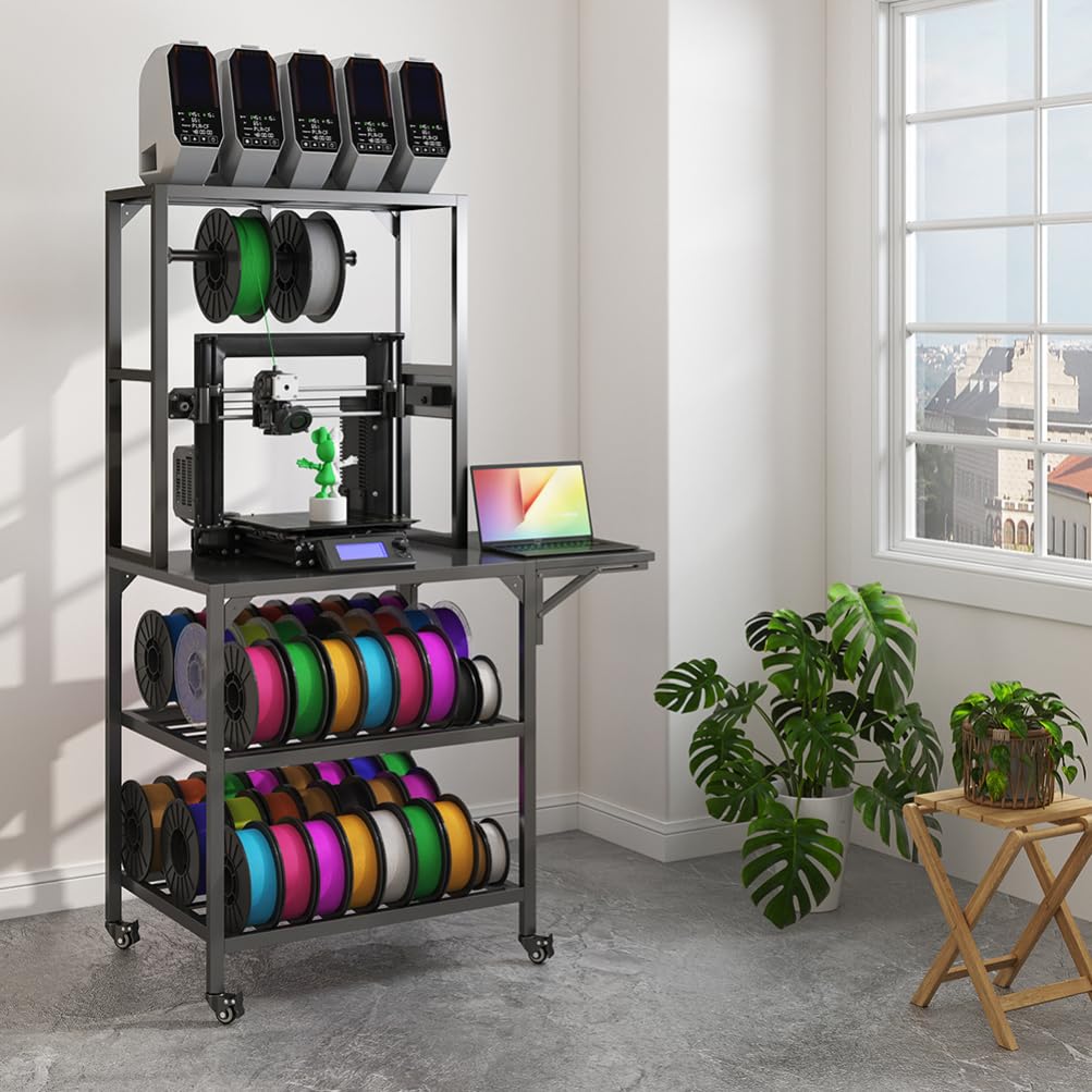 Mipcase 3D Printer Stand: Heavy Duty Rolling 3D Printer Table with Double-Layer Storage Rack - Metal Workbench for Studio, Home Office, Workshop