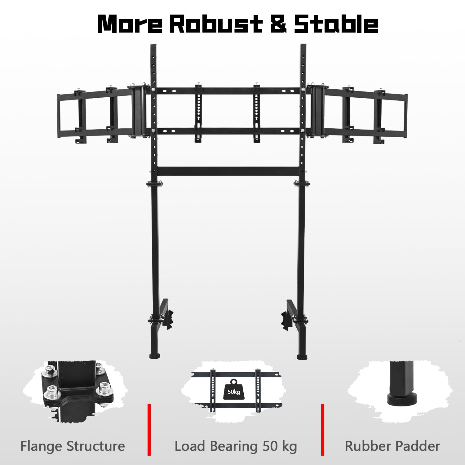 Dardoo Sim Racing Triple Monitor Stand with Adjustable Height & Width for 24-32 Inch Display 3 Screens TV Mount Compatible with Round Tube Racing Sim Cockpit