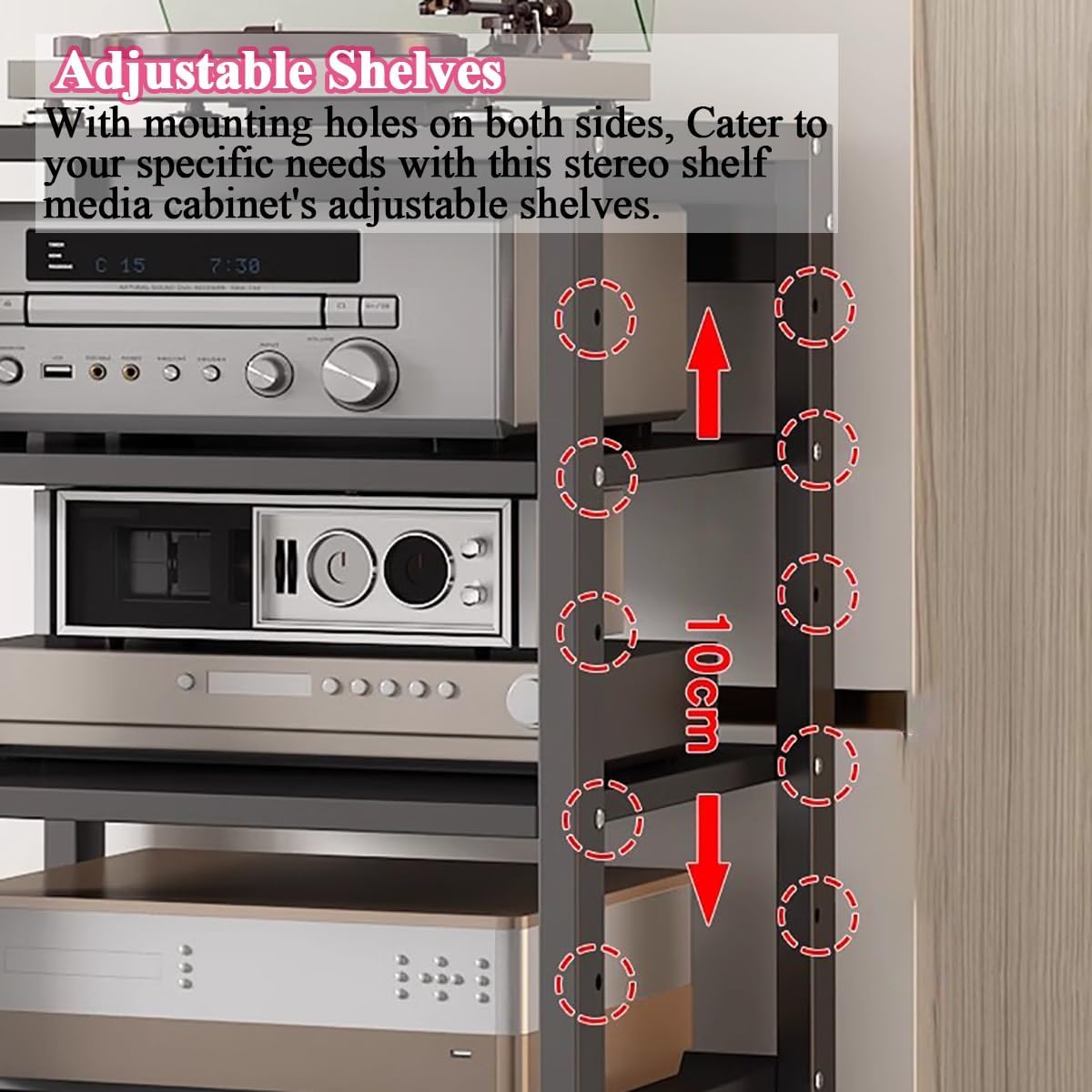 Small Space 5/6 Tier Media Speaker Amplifier Storage Shelf, Movable Audio Video Equipment Rack Stereo Receiver Components Cabinet