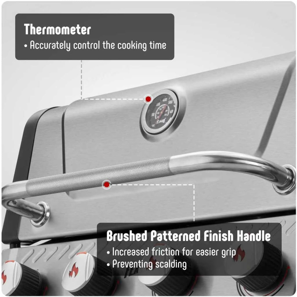 Feasto Propane Gas Grill, 36,000 BTU Outdoor Patio BBQ, Porcelain-Enameled Cookbox & Porcelain-Enameled Cast-Iron Grates, 559 Sq. In., Black (Black, 4) (Stainless Steel)