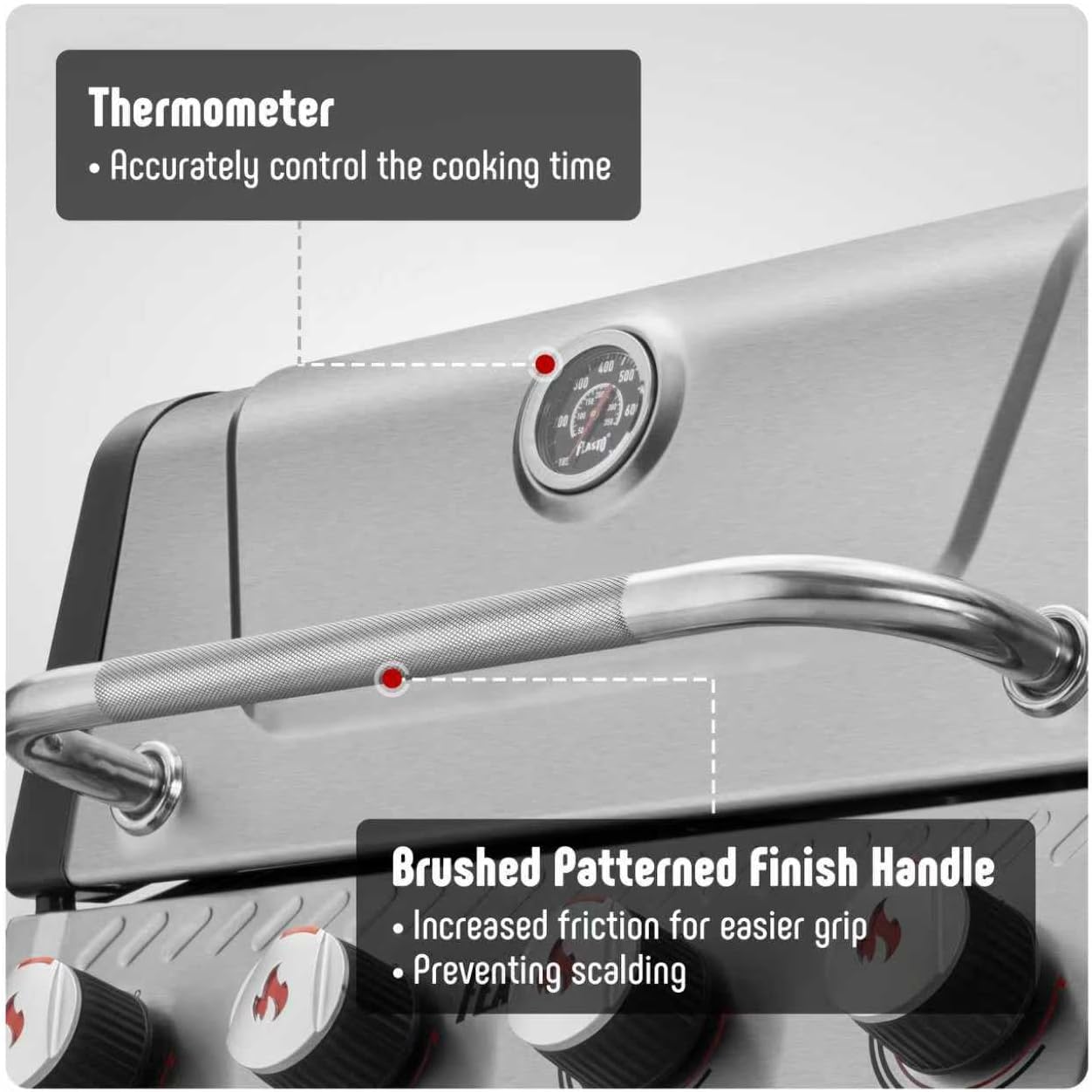 Feasto Propane Gas Grill, 36,000 BTU Outdoor Patio BBQ, Porcelain-Enameled Cookbox & Porcelain-Enameled Cast-Iron Grates, 559 Sq. In., Black (Black, 4) (Stainless Steel)