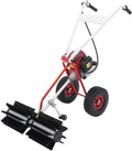 4-Stroke Gas Powered Hand Push Sweeper, Outdoor Hand Held Gas Power Broom Gas Handheld Walk Behind Push Lawn Sweeper Artificial Turf Gas Power Sweeper w/ 23in Long High-Density Brush for Driveway Snow