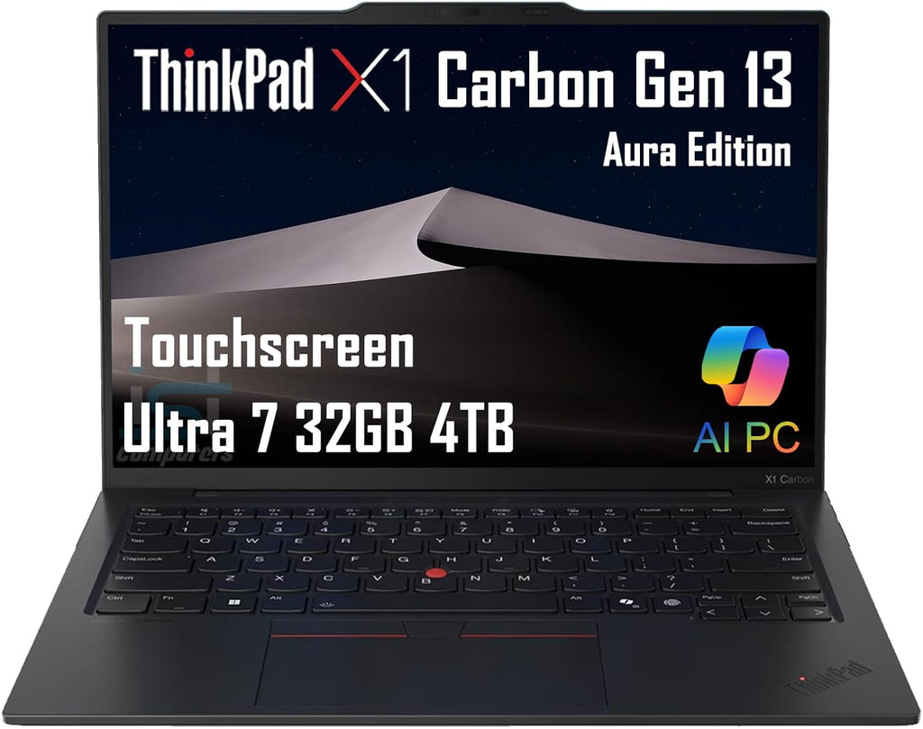 Lenovo ThinkPad X1 Carbon Gen 13 Aura Edition AI PC Laptop (14' FHD+ Touchscreen, Intel Core Ultra 7 255U, 32GB 8400MT/s RAM, 4TB SSD, (>i7-1355U)), Thunderbolt 4, Backlit, FP, IR Webcam, Win 11 Pro