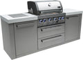 Mont Alpi Premium Stainless Steel 82'W x 23'D Modular Outdoor Kitchen Island with Infrared Side Burner + 32'W 4-Burner BBQ Grill + Rotisserie Burner + Granite Countertops + Storage Cabinets + Drawers