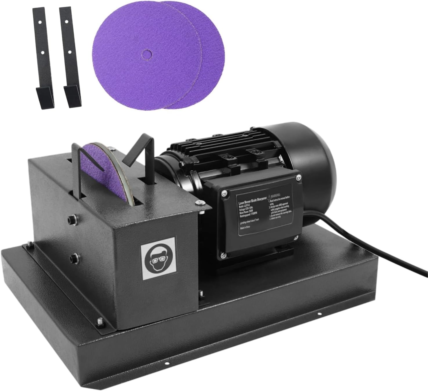 Lawn Mower Blade Sharpener, 1700 RPM 500W Lawnmower Blade Bench Grinder with 7-Inch 60 Grit & 2 Sheets for High-Lift Blades, Low-Lift Blades, Gator Blades 16.93 x 12.6 x 9.65 Inch