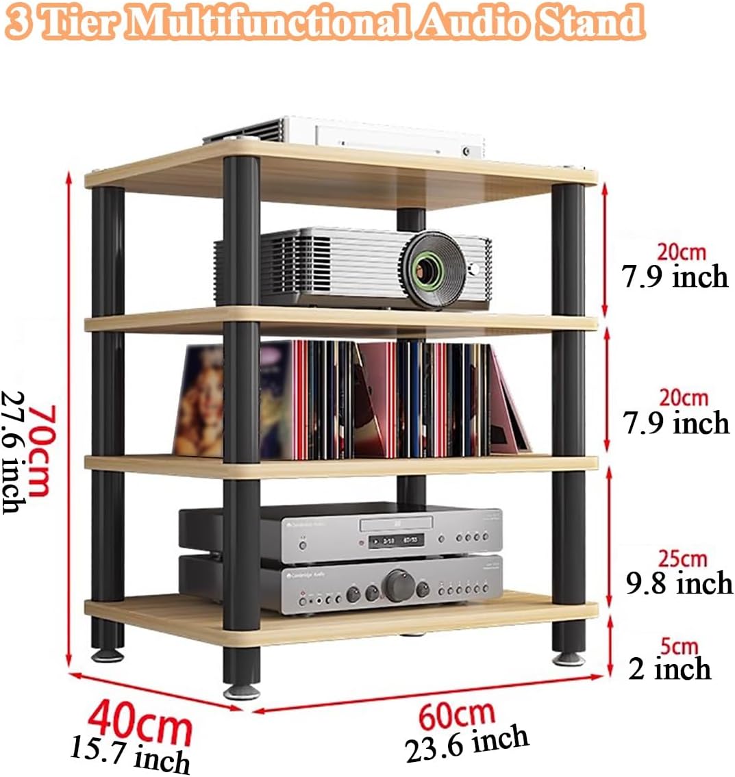 4 Tier Audio Video Equipment Rack Stereo Component Console Stand Media Cabinet, Speaker Amplifier Record Player Cd Turntable Receiver Shelves Gaming Devices Electronic Storage Uni,Red,4 Tier