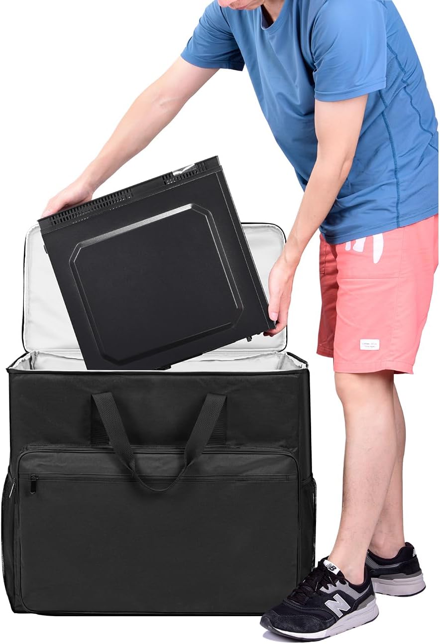 BUBM Desktop Computer Carrying Case, Padded Nylon Carry Tote Bag for Transporting Computer Tower PC Chassis, Keyboard, Cable and Mouse