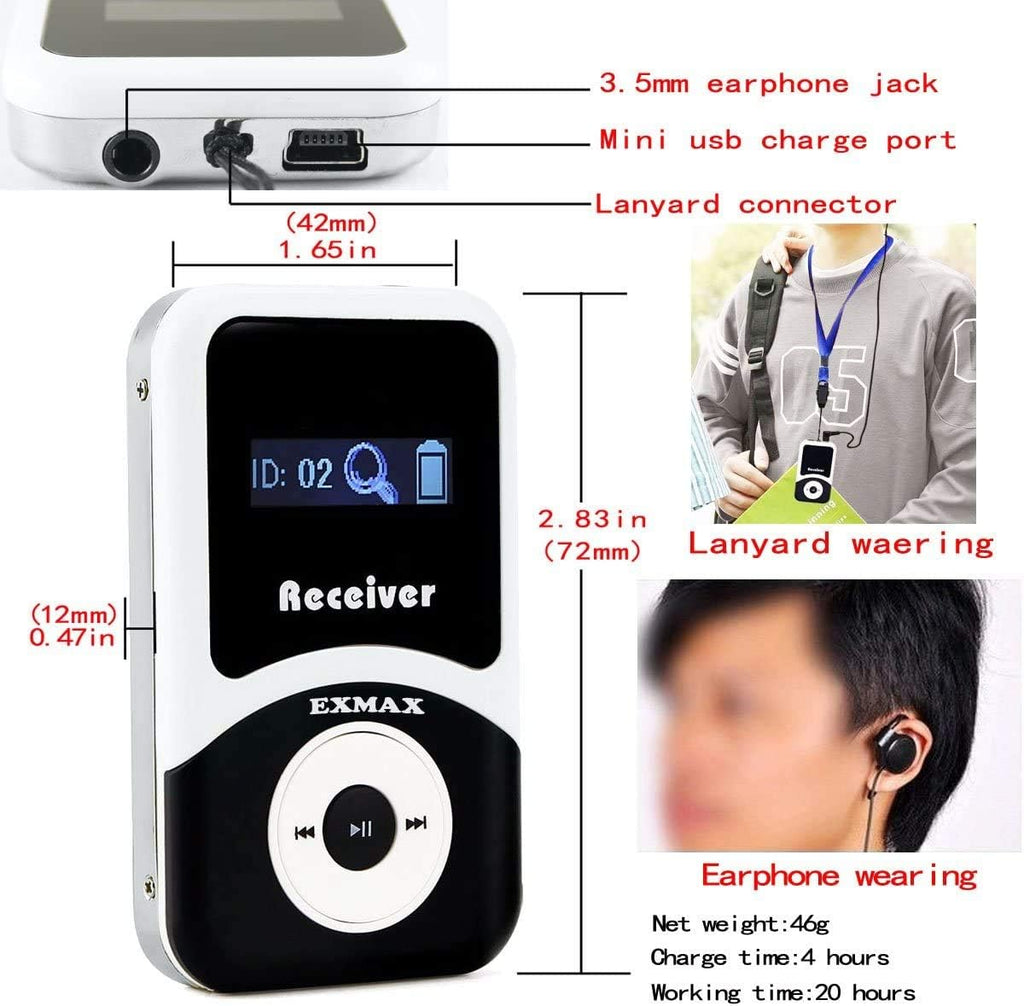 EXMAX Wireless Audio Voice Transmission System ATG-100T 195MHz Interpretation Devices for Tour Guide Teacher Presenter Interpreter(2 Transmitters & 25 Receivers + Aluminium Alloy Charge Case)