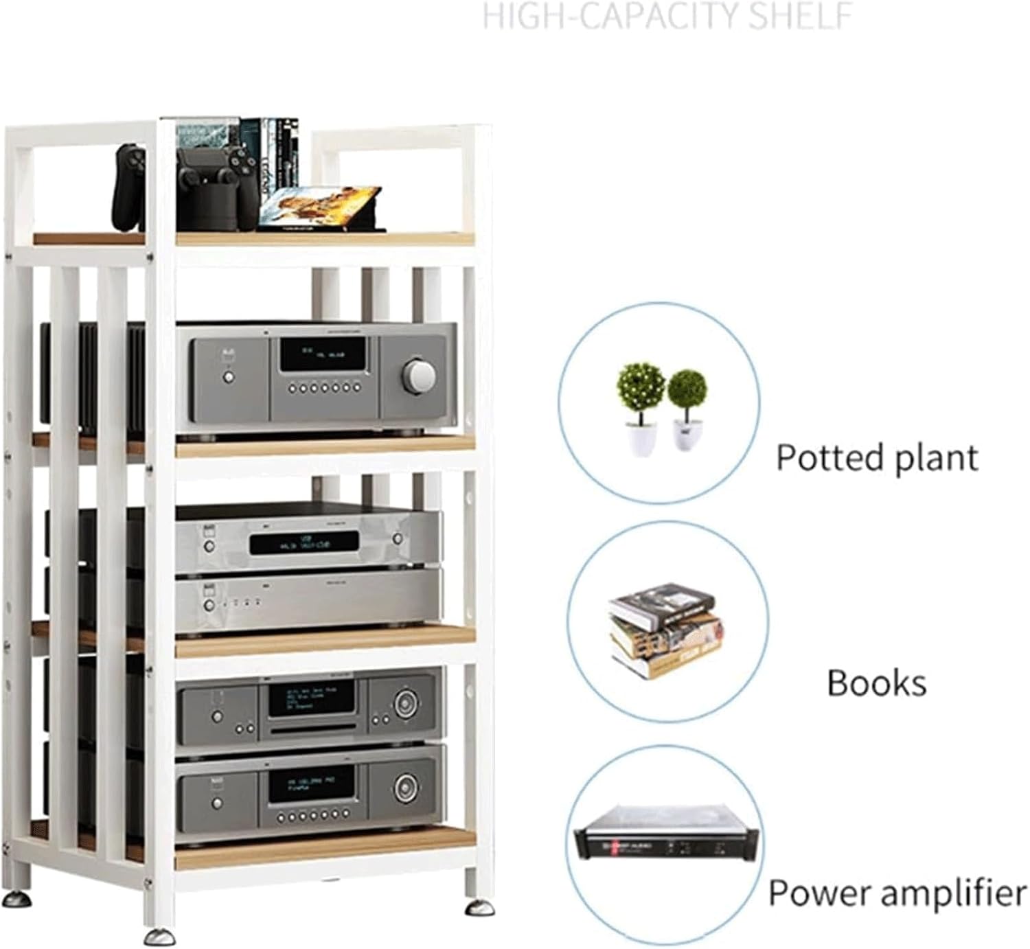 Audio Rack 4 Tier Stereo Rack Audio Equipment Rack Audio Open Rack Cabinet HiFi Rack with Adjustable Shelves Audio-Video Shelving