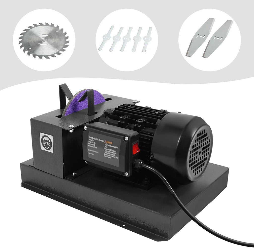 Lawn Mower Blade Sharpener, 1HP 750W Electric Fast Mower Blade Grinder with 7in Grinding Wheel, 1700 RPM Motor for High/Low Lift, Gator, Flat Blades, 120V US Plug