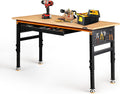 Betterhood 60' Heavy-Duty Adjustable Workbench for Garage, Rubber Wood Shop Table W/Double Pegboards & Drawer,Hardwood Workstation Weight Capacity Over 2000 Lbs