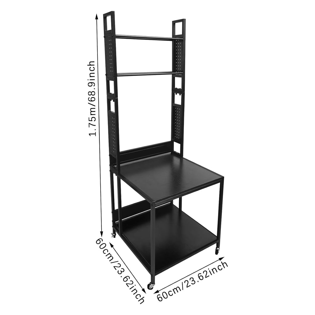 Double Layer 3D Printer Stand with Shelf, 3D Printer Storage Stand, 23.62x23.62x68.9in Heavy Duty 3D Printer Stand with 4 Wheels, 110lbs Load Capacity, Back Panels (Black)