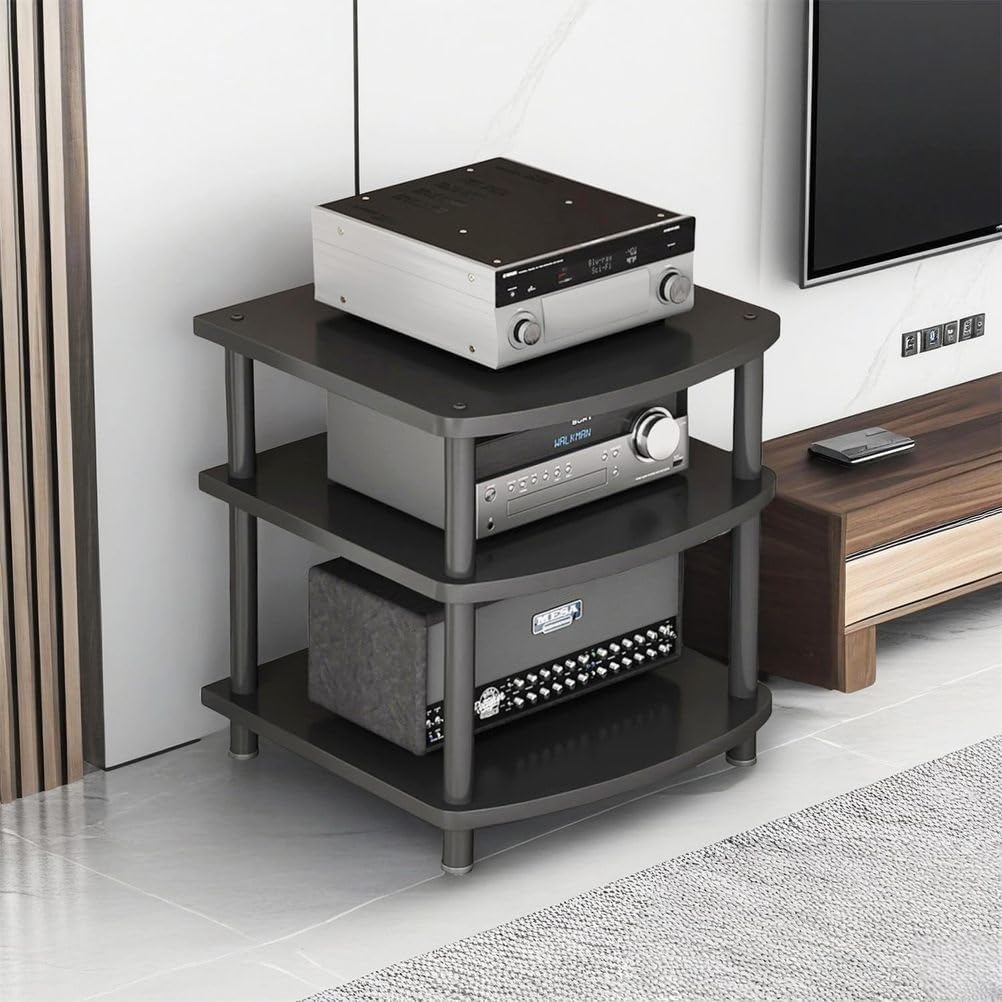 4-Tier AV Media Stand Audio Rack Tower Adjustable Height TV Game Console Equipment Shelf CD Record Player Stereo Component Rack Cabinet for Home Theater Studio,Black,3 Tier