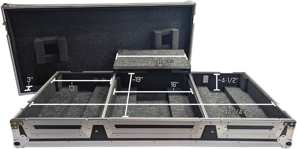 Harmony Cases HCCDJ3000DJMA9WLT DJ Flight Case Compatible with Pioneer CDJ-3000 & DJM-A9 4 CH with Laptop Shelf, Wheels and Adjustable Foam Velcro Inserts - Black