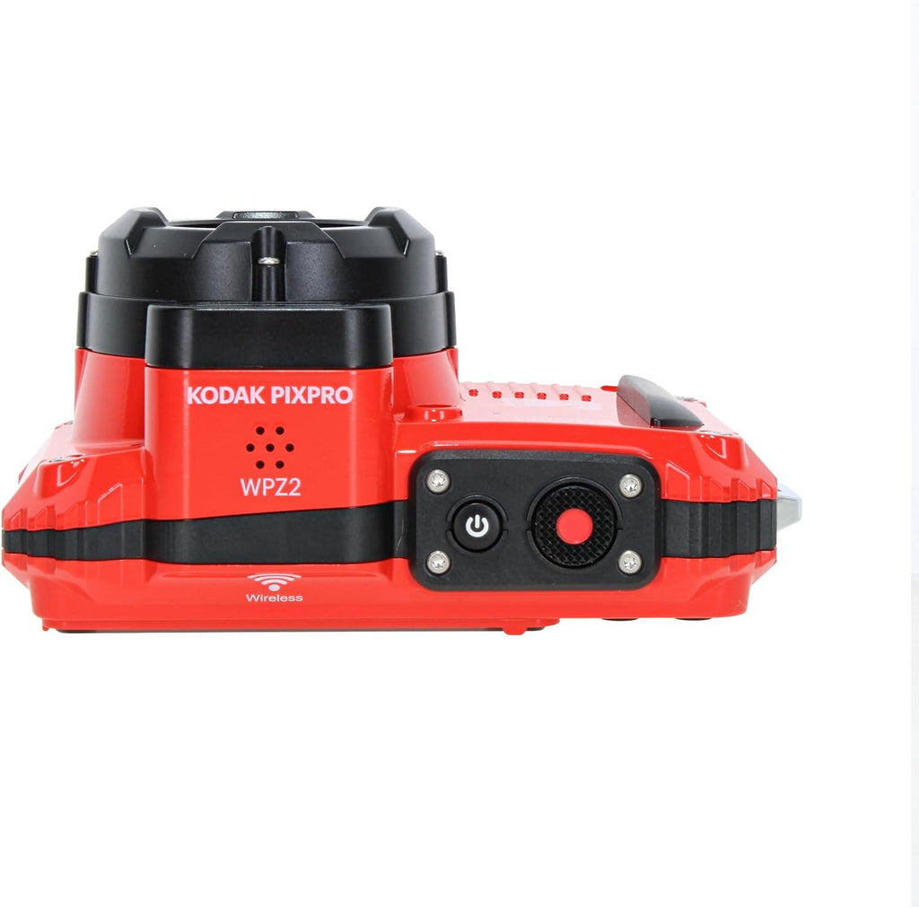 KODAK PIXPRO WPZ2 Rugged Waterproof Shockproof Dustproof WiFi Digital Vlogging Camera 16MP (Red) Bundle with 64GB Memory Card + Vlogger Tripod + Bag + Cleaning Kit + More Accessories