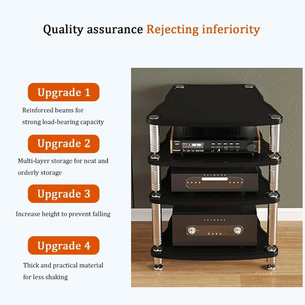 Audio Rack Stainless Steel Stereo Rack Audio Equipment Rack Audio Stereo Shelf Wooden Open with Shock-Absorbing Feet HiFi Rack(Nero,2 Tier)