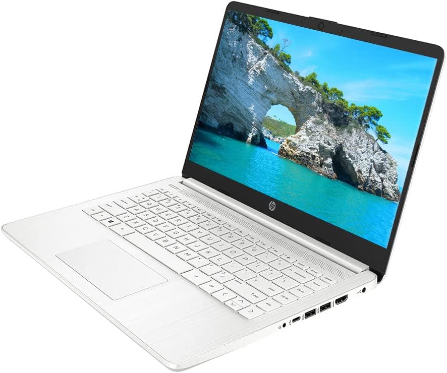 HP 2023 14'' HD IPS Laptop, Intel Celeron Processor Up to 2.60GHz, 8GB RAM, 64GB SSD, Ultra-Fast WiFi, Webcam, Windows 11, Dale White/Silver (Renewed)