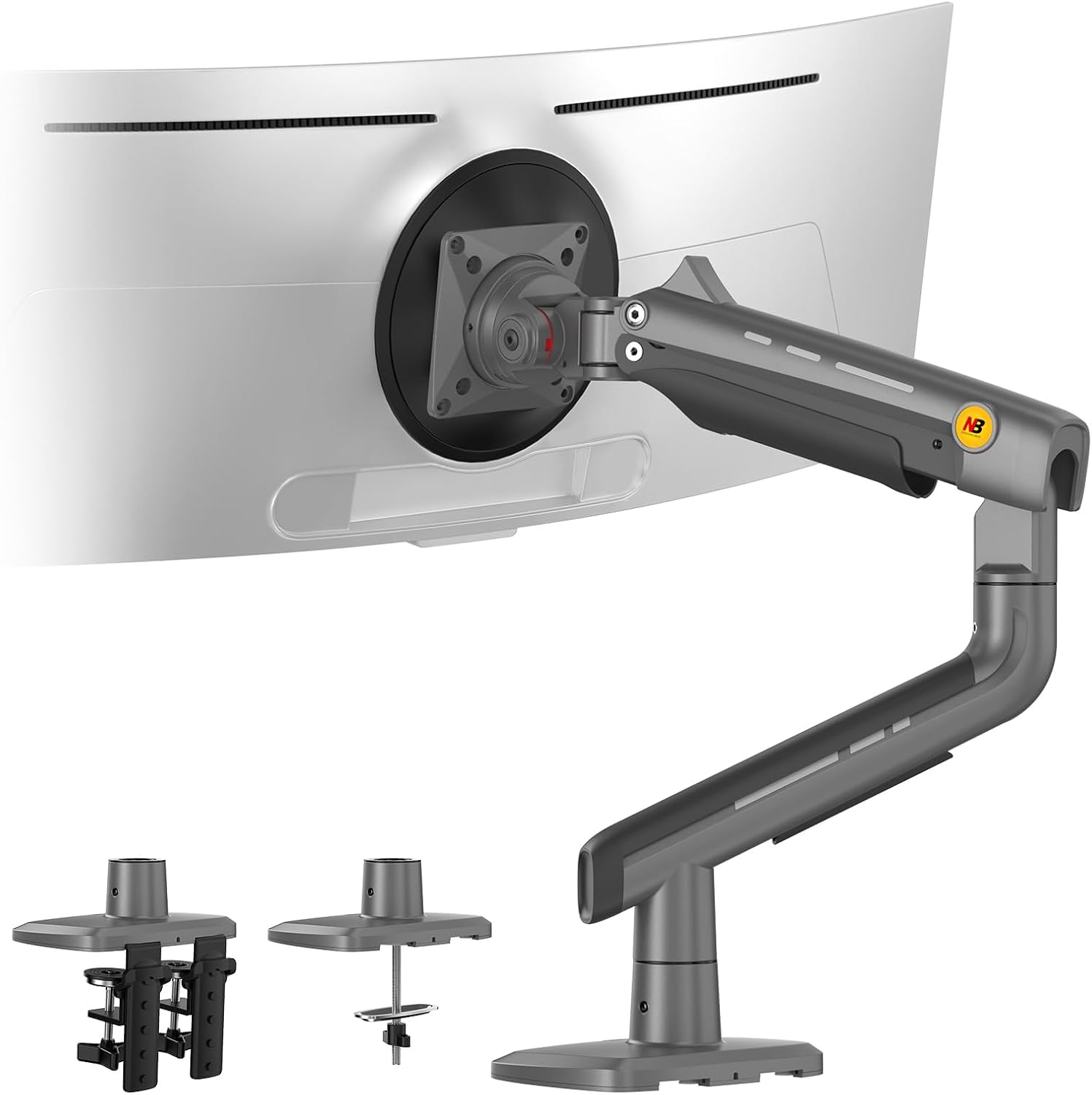 NB Gaming Monitor Arm for Screen up to 60 inches, Holds 44 lbs(20 kg), VESA 75/100, RGB Light, Heavy Duty Monitor Stand, Aluminum Ultrawide Screen Mount Height Angle Adjustable Grey Black