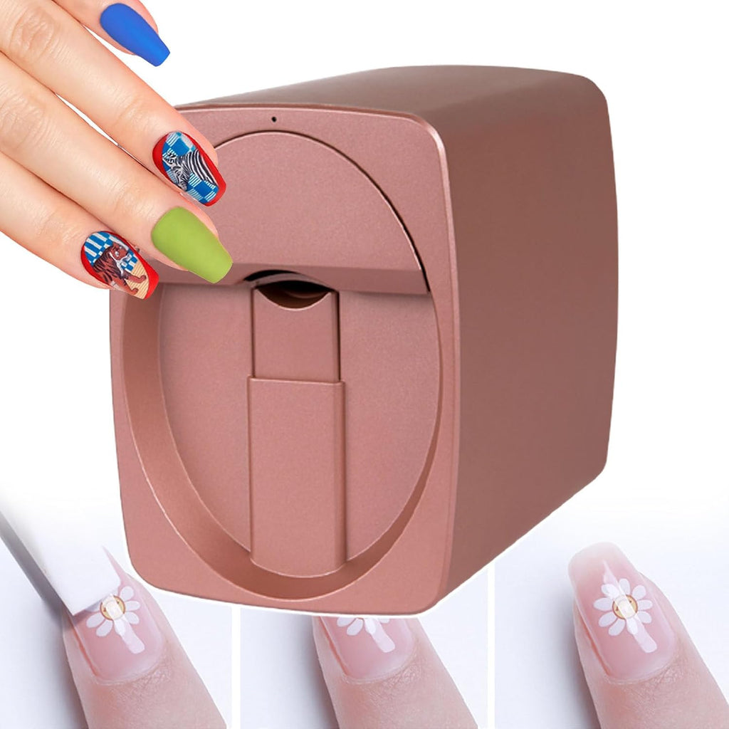 Nail Art Printer, 3D Automatic Nail Printer Machine, Support Self-Made Patterns, Portable Mobile Nail Painting Machine, for Kid/Nail Studio/Manicurist/Nail Lovers,Rosegold