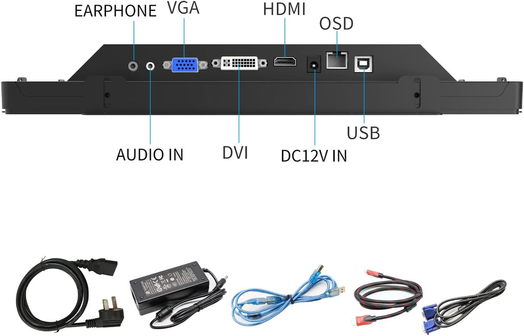 GreenTouch 13.3 Inch 10 Points Open Frame Touch Display, Industrial PCAP Touchscreen Monitor, VGA+HDMI+DVI Port - 16:9