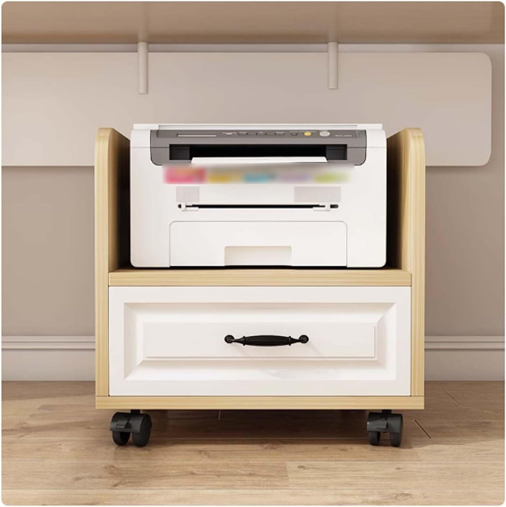 Computer Tower Storage Cabinet,PC Stand With Lockable Wheels，Mobile Printer Stand, Wooden Printer Cart，Office Printer Table, 3D Printer Stand, For Office Home Kitchen(Light walnut,45cm/17.7in