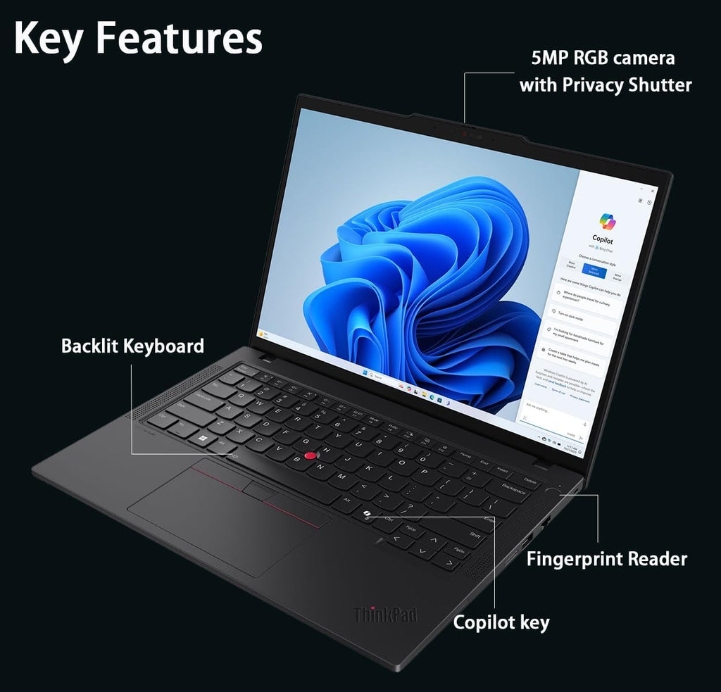 Lenovo ThinkPad T14 Gen 6 Business Laptop (14' FHD+, Intel 12-Core Ultra 5 225U (> Ultra 7 155U), 32GB DDR5 RAM, 1TB SSD), Backlit, Fingerprint Reader, 5MP Webcam, Thunderbolt 4, Win 11 Pro, AI PC