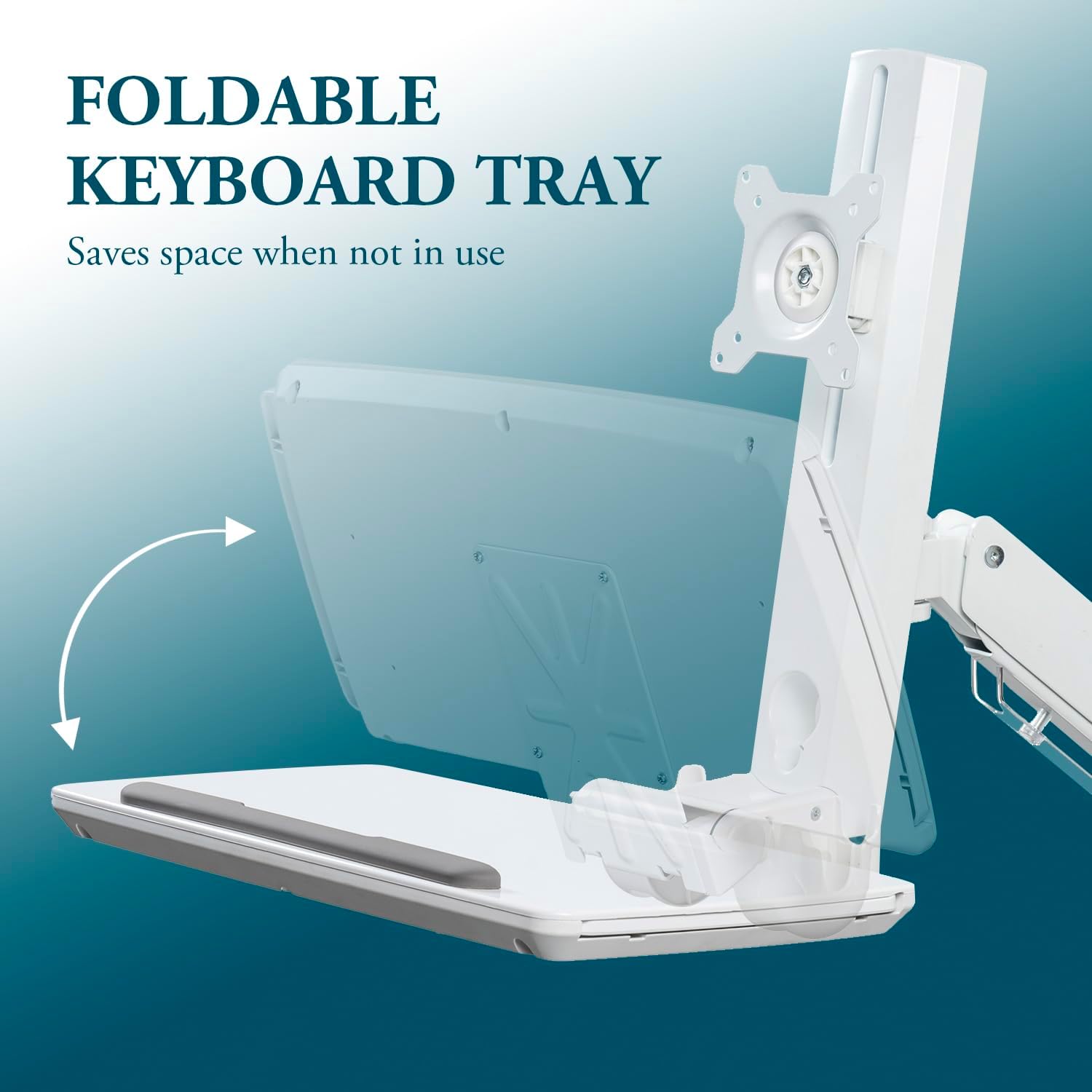 MyGift Wall Mounted White Metal Medical Grade Monitor Screen Workstation with Height Adjustable Arm, Keyboard & Extension Tray & Mouse Holder for Healthcare and Dental Clinics, Fits up to 35' Monitor