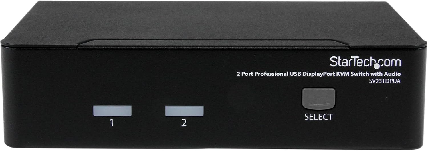 StarTech.com 2 Port DisplayPort KVM Switch - 2560x1600, TAA @60Hz - Dual Port DP USB, Keyboard, Video, Mouse Switch Box w/ Audio for Computers and Monitors (SV231DPUA)