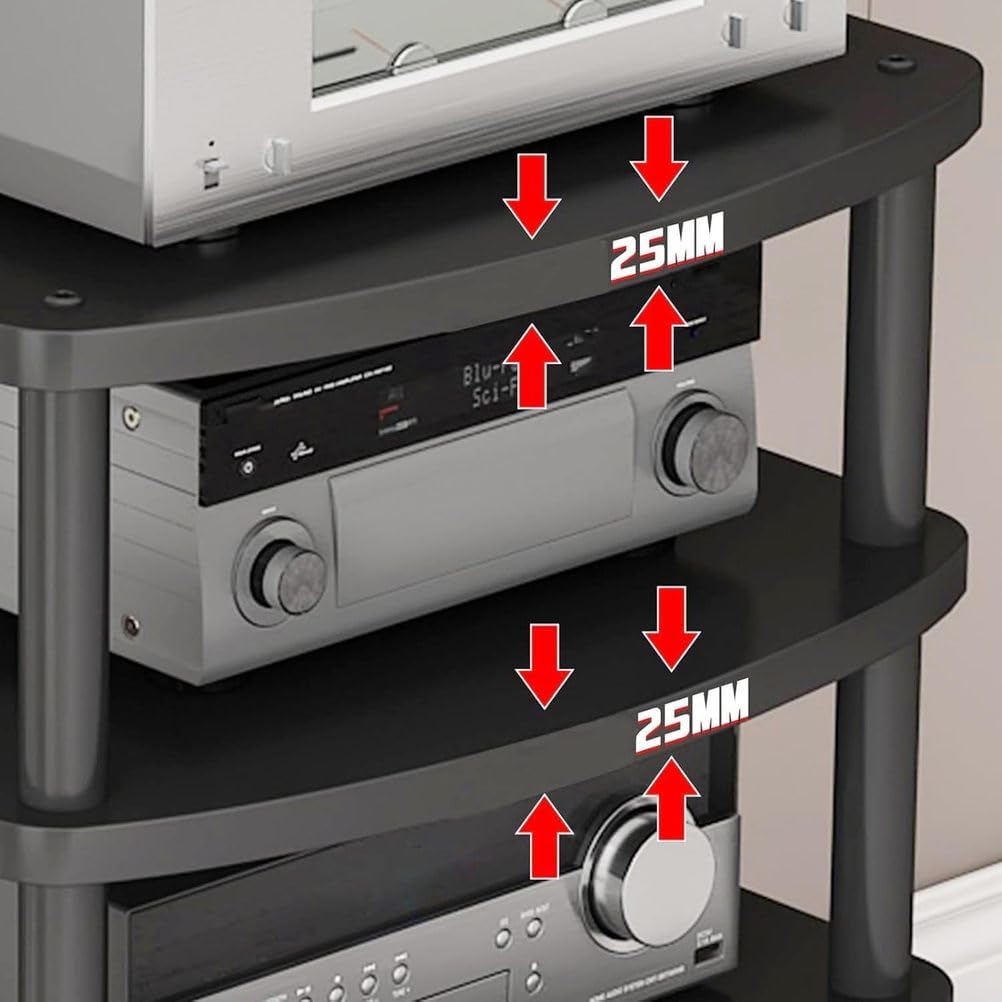 4-Tier AV Media Stand Audio Rack Tower Adjustable Height TV Game Console Equipment Shelf CD Record Player Stereo Component Rack Cabinet for Home Theater Studio,Black,3 Tier