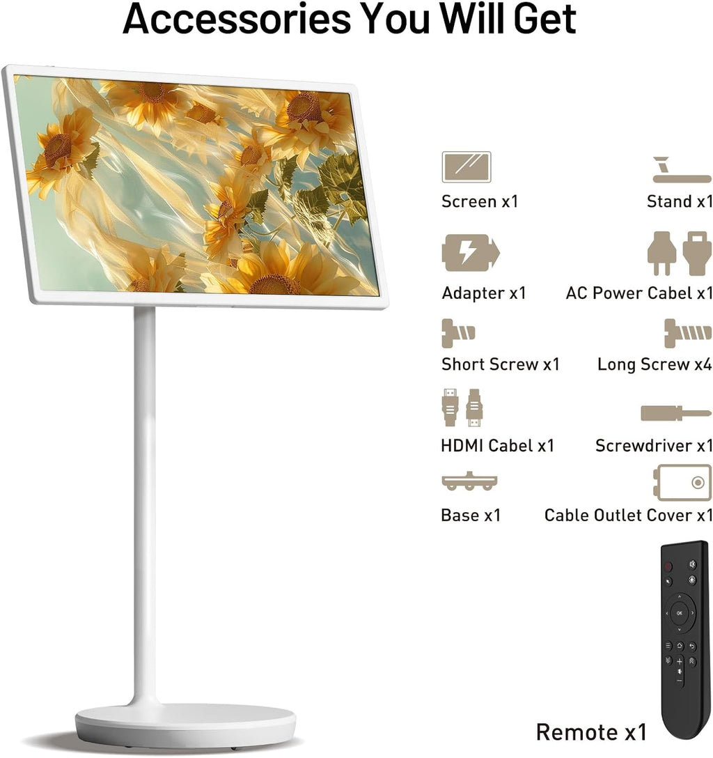 KEFEYA 32-Inch Portable TV with Touch Screen | 6GB RAM + 128GB Storage | 1080P Full HD Portable Monitor with Built-in 8-Hour Battery | Android 13 OS | Rolling TV on Wheels | Remote Control