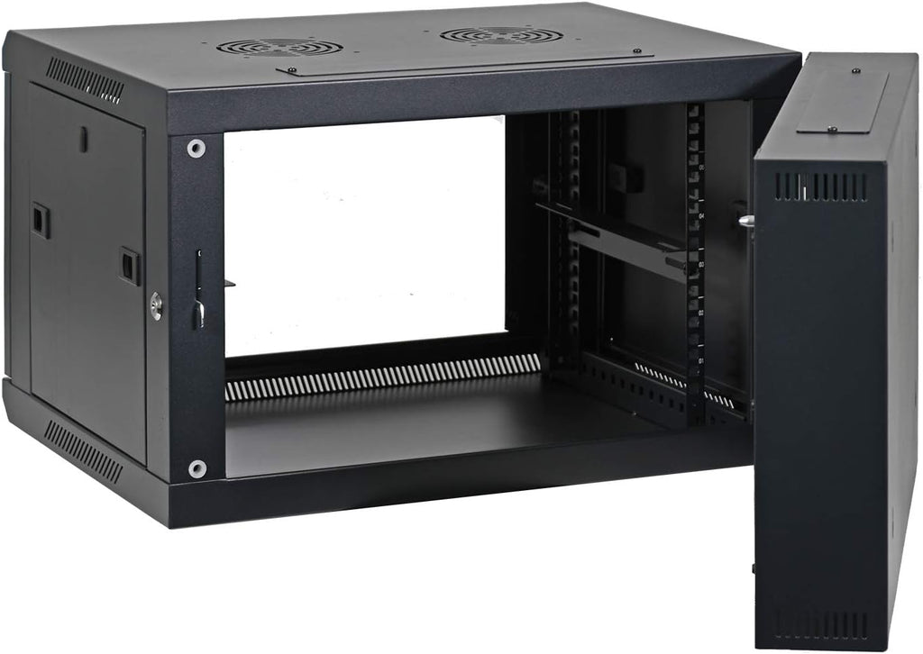AEONS 6U Professional Wall Mount Server Cabinet Enclosure Double Section Hinged Swing Out 19-Inch Server Network Rack Locking Glass Door 22-Inches Deep Black (Fully Assembled)