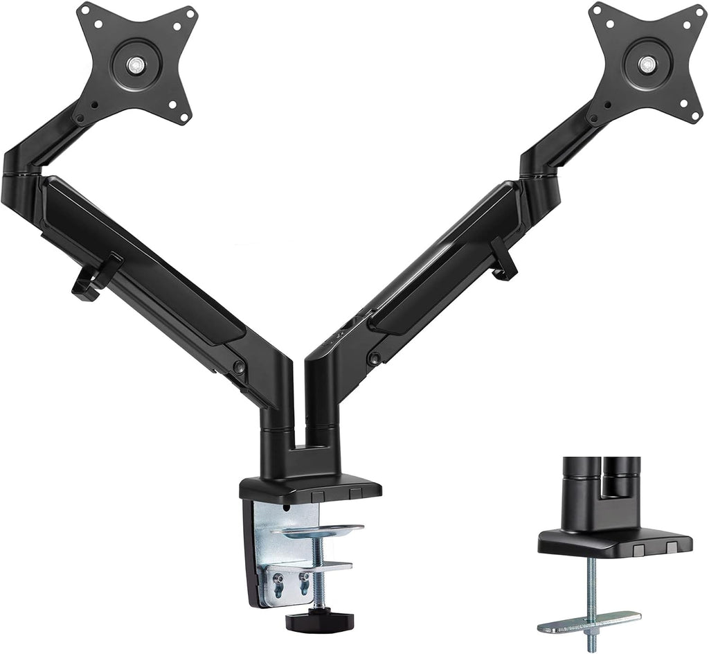 Mount-It! Dual Monitor Arm for 2 Monitors 17' to 32' Screens, Holds 19.8lbs per Arm, Height Adjustable, Tilt/Swivel/Rotate, Gas Spring System, Max VESA 100x100, C-Clamp & Grommet Base