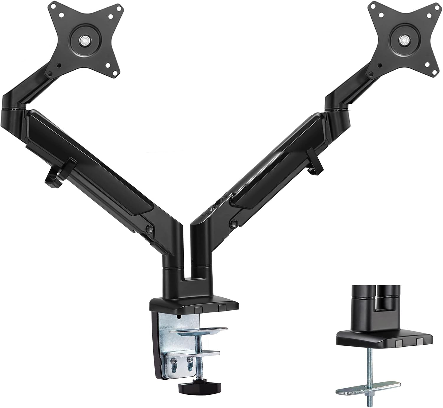 Mount-It! Dual Monitor Arm for 2 Monitors 17' to 32' Screens, Holds 19.8lbs per Arm, Height Adjustable, Tilt/Swivel/Rotate, Gas Spring System, Max VESA 100x100, C-Clamp & Grommet Base