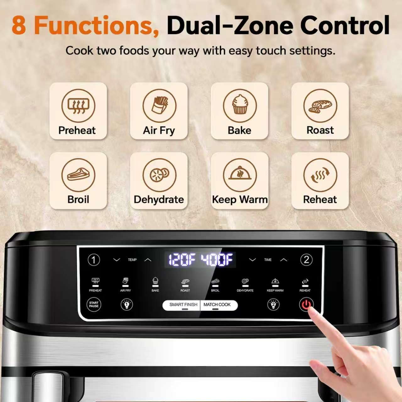 1600W Dual Zone Air Fryer Oven,12.69QT with Divider,Nonstick & Dishwasher-Safe Basket,Match Cook & Smart Finish to Roast,Recipes for Easy Cooking,Digital Touchscreen,Metal Sliver