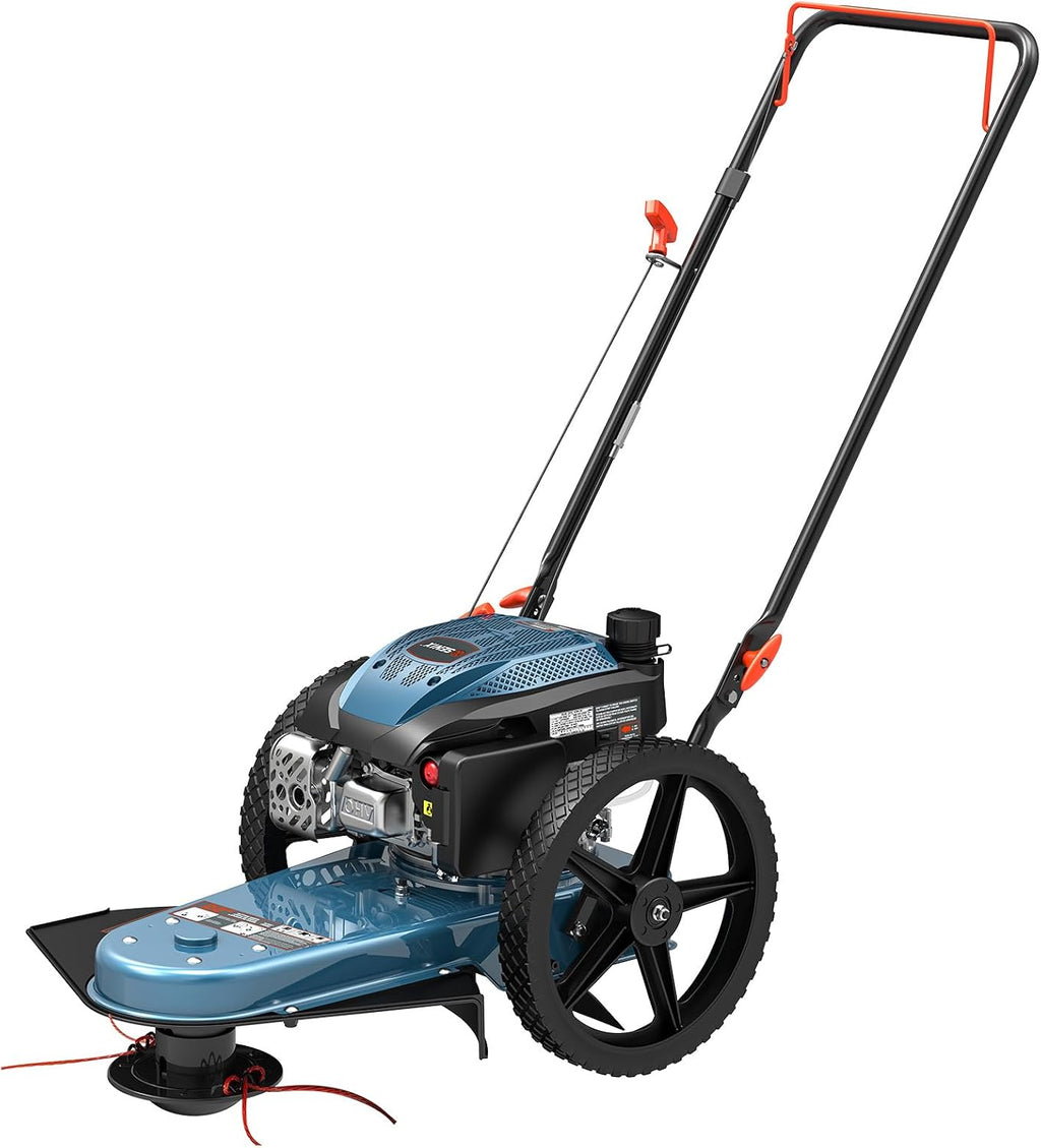 SENIX High Wheel Gas Walk Behind Brush Cutter and String Trimmer, 22-Inch Swatch with .155-Inch Line, 160 cc 4-Cycle Engine, Steel Deck, 14' Rubber Wheels, Adjustable Height (STMG-L)