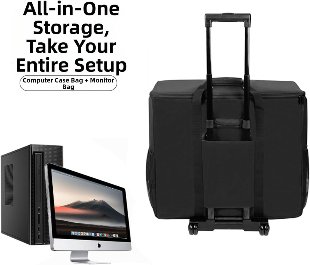 BUBM Desktop Computer Carrying Case, Padded Nylon Carry Tote Bag for Transporting Computer Tower PC Chassis, Keyboard, Cable and Mouse