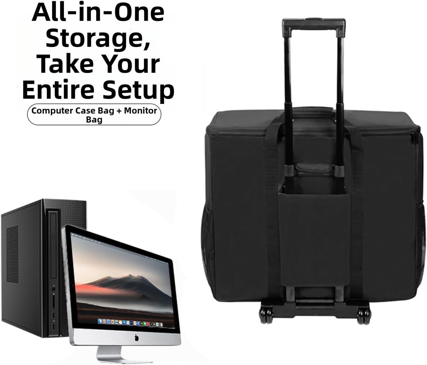 BUBM Desktop Computer Carrying Case, Padded Nylon Carry Tote Bag for Transporting Computer Tower PC Chassis, Keyboard, Cable and Mouse