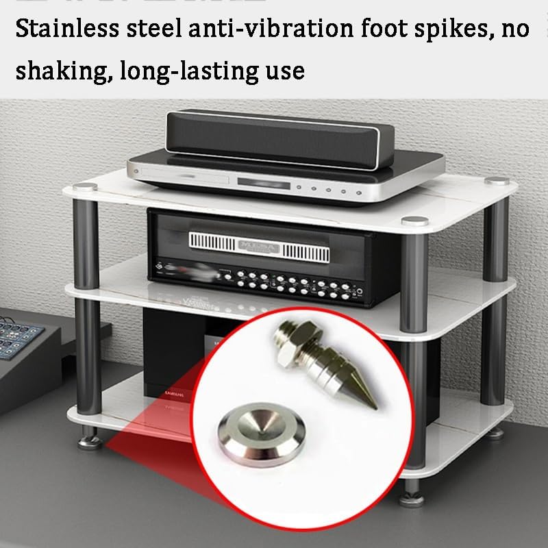 Multifunctional Desktop Speaker Stand & Media Storage Shelf, Record Player Cabinet with Non-Slip Shock Pads for Enhanced Sound & Organization