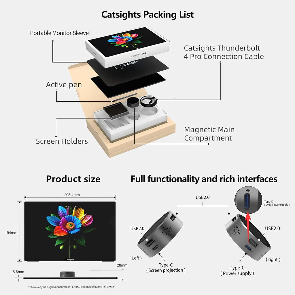 Portable Monitor Touchscreen for Mac 13.3' 2.5K Touch Screen Monitor with Protective Sleeve, USB-C Plug & Play 1500:1 0.22' Laptop Screen Extender for Mac Laptop PC with Stand and Stylus