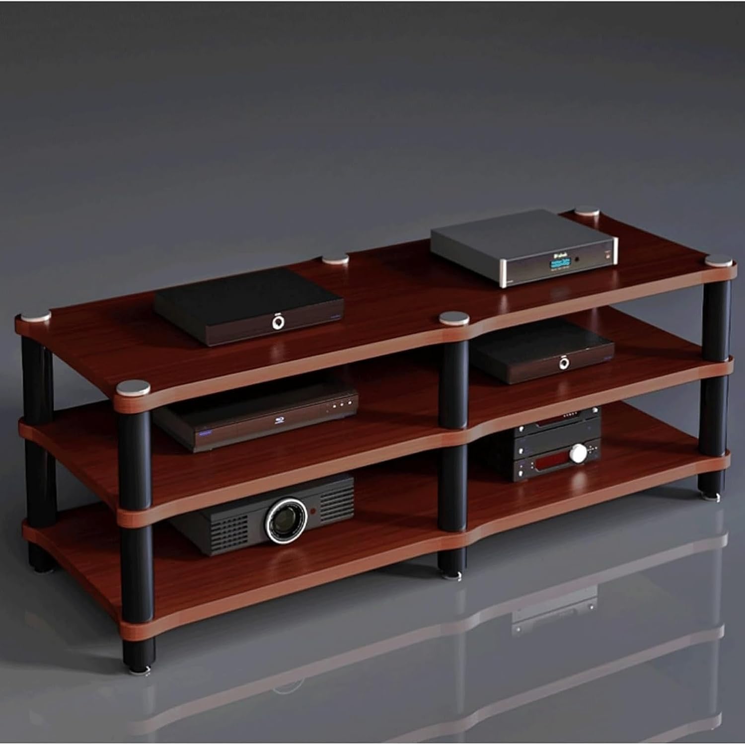 Audio Rack 1/2/3/4 Tier Stereo Rack Audio Equipment Rack Audio Stereo Shelf Wooden HiFi Rack Audio-Video Shelving Shock-Absorbing(Brown,3 Tier)