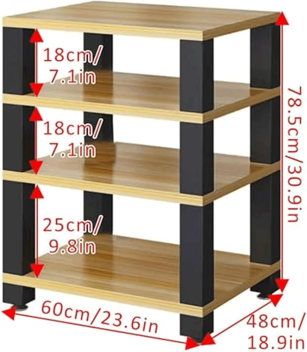 Audio Rack 1/2/3/4 Tier Stereo Rack Audio Equipment Rack Wooden Audio Rack Cabinet Open AV Cabinet Strong Audio-Video Shelving(Brown,4 Tier)
